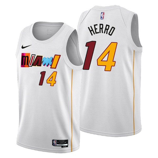 Men's Miami Heat #14 Tyler Herro 2022/23 White City Edition Stitched Jersey Men's Miami Heat #14 Tyler Herro 2022/23 White City Edition Stitched Jersey